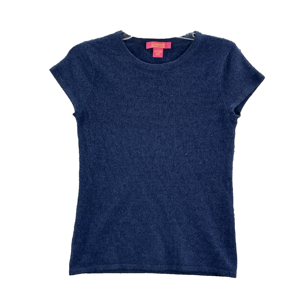 Catherine Sweater Womens Small Blue Knit Cap Sleeve Crew Neck Pullover Outdoor